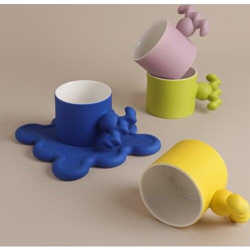 Nordic Ins Style Creative Ceramic Coffee Milk Water Cup Tea Cup Set with Tray Office Home Dish Personalized Mug