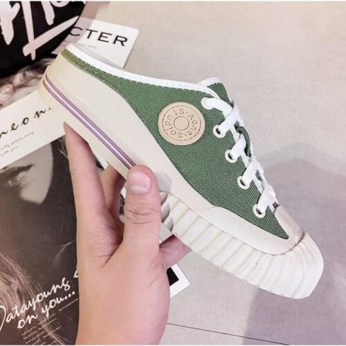New Women vulcanized sneakers breathable flat casual Biscuit shoes woman spring summer canvas half slippers women shoes