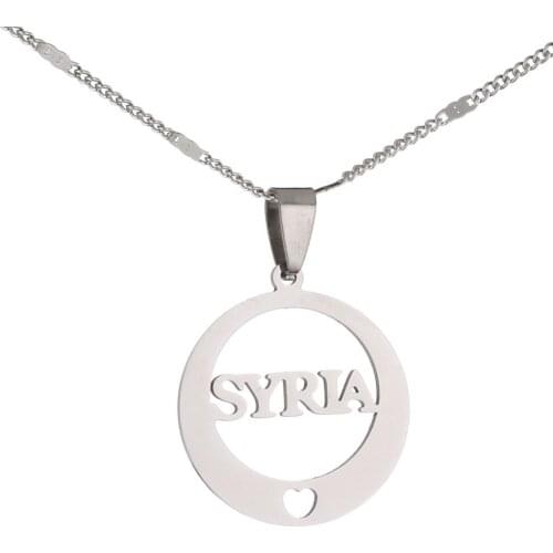 Stainless Steel Alphabet Syria Round Pendant Necklaces Syrians Heart Jewelry Gifts