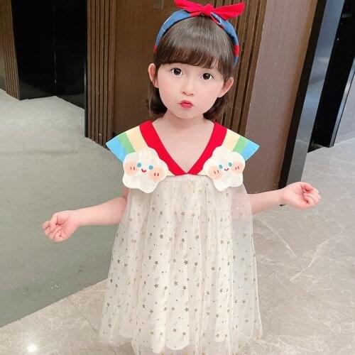 LISUNNY 2021 Summer Children Princess Dress Fashion Girls Dress Lace Rainbow Color Cute Sweet Beach Dress Kids Clothing