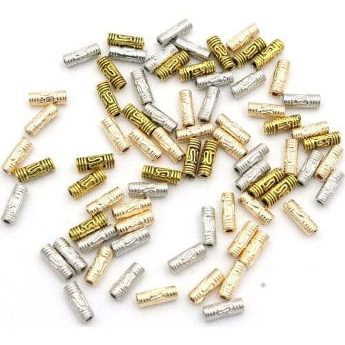 50pcs Metal Antique Gold Color Tube Cylindrical Loose Beads For Jewelry Handmaking Diy HandWork Beads Accessories Wholesale