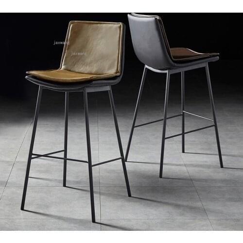 Minimalist Restaurant Hotel Coffee High Foot Bar Chair American Leather Living Room Bar Stool for Front Desk Backrest Bar Chairs