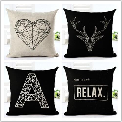 Fashion Style Black And White lines Chair Cushion Decor Cojines Sofa Throw Pillow Printed Cotton Linen Square Fundas