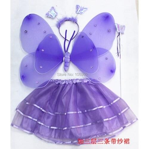 Butterfly wing set(wing,Princess dance dress,headband,fairy wand)/Angel wing/Party accessories 7colours 10sets/lot festa natal