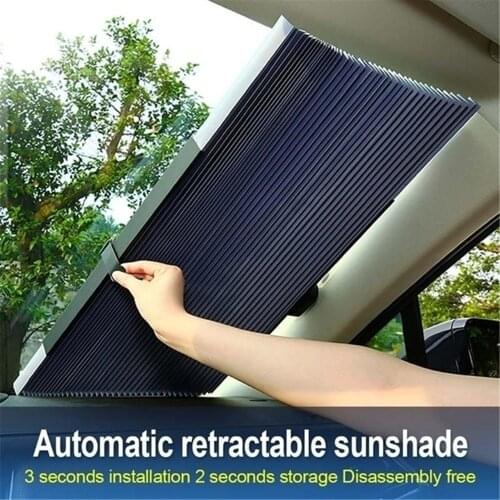 New Car Windshield Sun Visor Retractable Shading Front Curtain Car Sunshade Sunscreen Insulation Sunshade Automatic