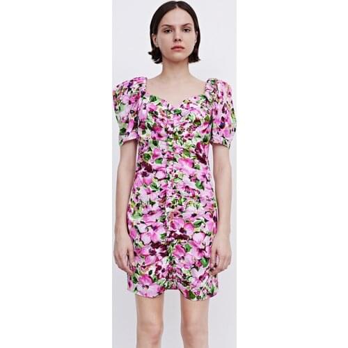 Dress 2021 Female Floral Sexy Woman Dress Patchwork Split Womens Summer Dress Casual Short Sleeve Dresses Summer 2021 Ladies