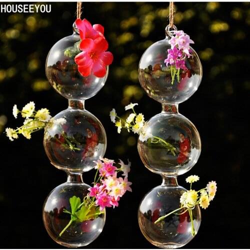 Hanging Ball Crystal Glass Planter Flower Vase Terrarium Container Hydroponic Pot Vases Home Decor Ornaments Wedding Party Gifts
