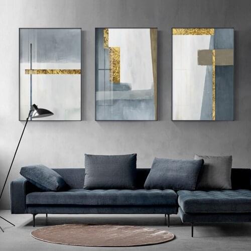 Abstract Gold Foil White and Grey Watercolor Posters Canvas Painting Geometric Color Block Modern Wall Pictures for Living Room