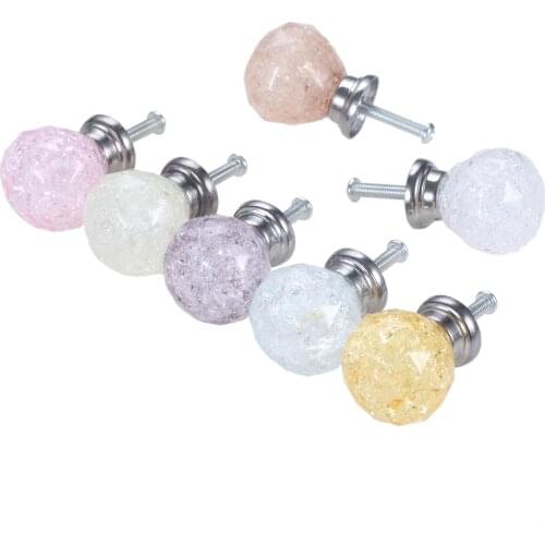 33mm Crack Ball Knob Acrylic Ice Crackle Crystal Handle Gem Round Diamond Drawer Pull Single Hole w/screw Purple/Light Red/Blue