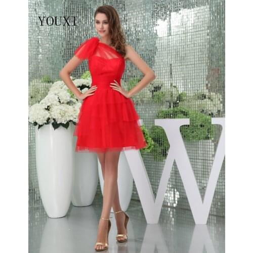 Sexy One Shoulder Red Tulle Short Prom Dresses 2019 New Arrivals A-Line Homecoming Dresses