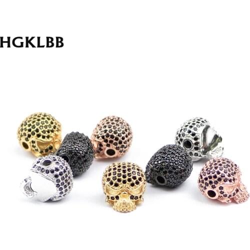 HGKLBB Black Zircon Copper Skull Copper Spacer Beads CZ Charms Loose beads for Jewelry making Pendant bracelet DIY Findings