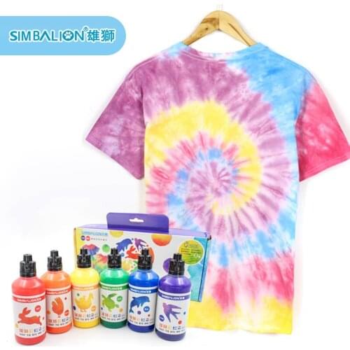 SIMBALION Rainbow Dyed Clothes Painting Tie Dye Textile Pigment T-shirt Shoes DIY Anti-fading 6 Colors Acrylic Paint