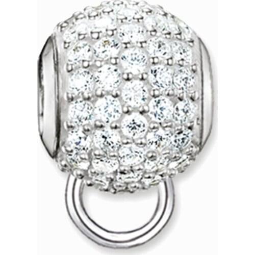 925 Sterling Silver White CZ Paved Charm Carrier Beads Fit Bracelets Necklaces, Thonmas Style DIY Accessories Ts Gift for Women