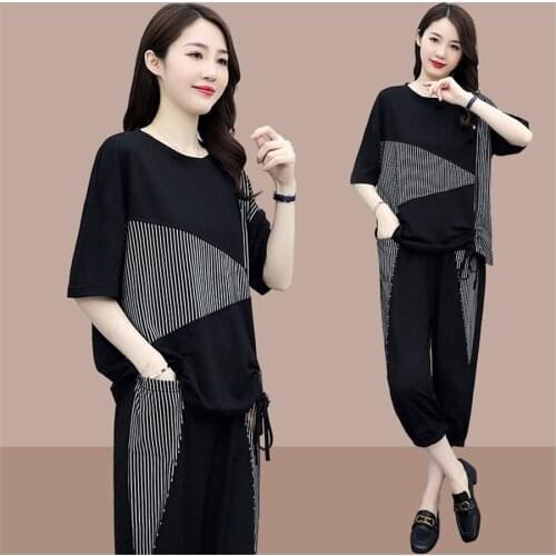 High quality Sporting suit female New summer women clothing Leisure Women sports top and pant 2-piece set 5XL