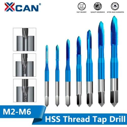 XCAN 1pc M2-M6 Nano Blue Coated Thread Tap High Speed Steel Screw Tap Straight Shank Tap Drill