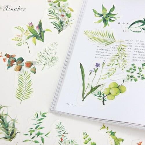 XINAHER 34 pcs/lot Retro Planting Green Plants Leaf grass Label Stickers Decorative Stickers Scrapbooking DIY Diary Album