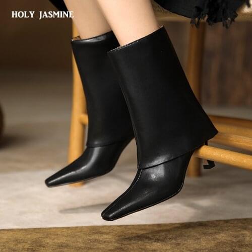 2021 Genuine Leather Fashion Women Ankle Boots Autumn Winter Fashion Concise Sexy Party Casual Strange Heels Newest Shoes Woman