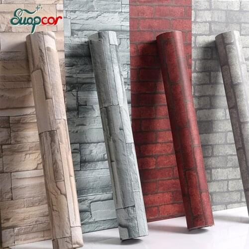 0.4x10M Self-adhesive Brick Wallpaper DIY Red Brick PVC Waterproof Wall Decor Bedroom Living Room Background Renovation Stickers