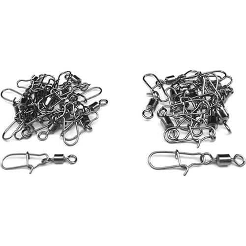 100Pcs Fishing Connector Pin Bearing Rolling Swivel Stainless Steel with Snap Fishhook Lure Tackle - 50Pcs 6 & 50Pcs 10