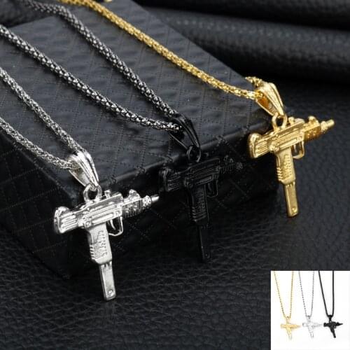 UZI chain Cool Gothic Hip Hop GUN Shape Pendant Necklace Gold Army Style Male Chain For Women Men Gifts Jewelry Accessories