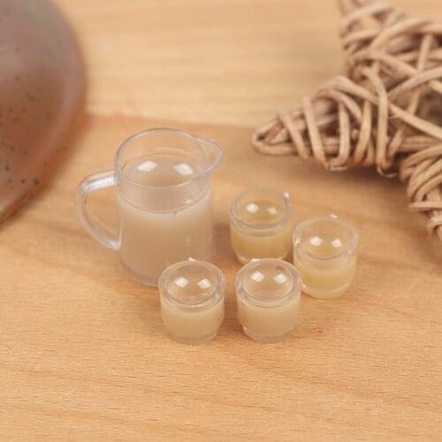 5pcs/set 1/12 Dollhouse Miniature Mini Milky Tea Pot and Cup Set Simulation Drink Model Toys for Doll House Decor Accessories