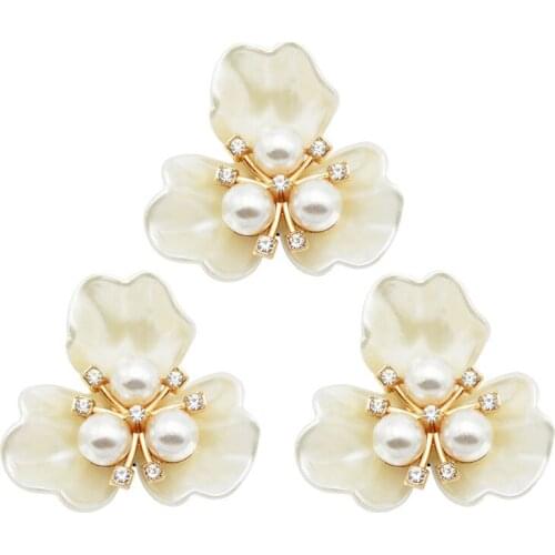 5pcs/pack Acrylic Pearl Rhinestone Flower Cabochons Flatback For Jewelry Making Findings Scrapbook Crafts Phone Case Decor