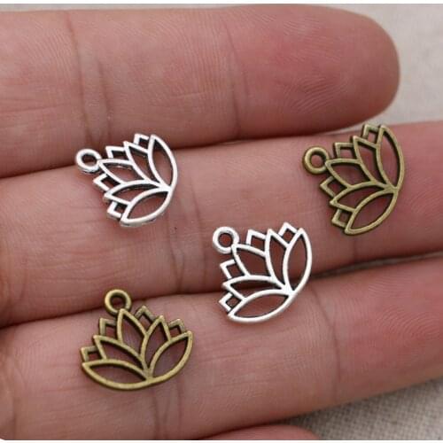 50PCS Antique Silver Plated Lotus Flower Charms Pendants for Jewelry Making Bracelet Earrings DIY Accessories Craft Handmade