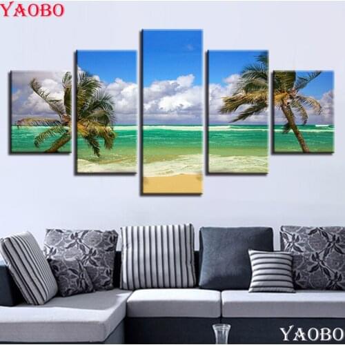 Diamond mosaic Coconut tree Multi-pictures Of Rhinestone Full Square Round Drill Diamond Embroidery seascape 5 pcs Mosaic decor