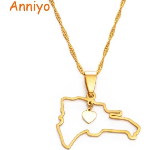 Anniyo Heart Dominican Map Pendant Necklaces Dominicans Country Map Jewelry Gold Color #156421