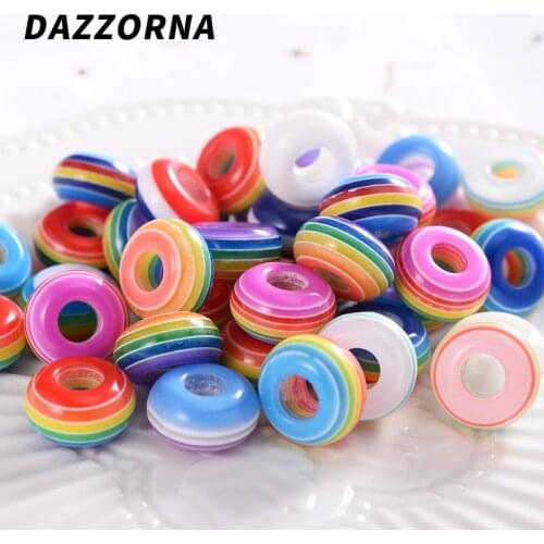 Mixed Color Resin Beads Colorful Large Hole Flat Beads for Handwork Diy Jewelry Making Bracelet Necklace Accessories