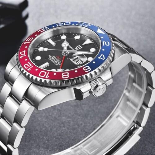 Pagani Design Mechanical Watches Mens Fashion GMT Wristwatch Stainless Steel Ceramic Bezel Sapphire Glass 100M Waterproof Clock