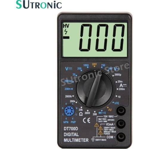 DT-700D Mini Large Screen Digital Multimeter with Buzzer Overload protection Square Wave Output Voltage Ampere Ohm Tester Probe