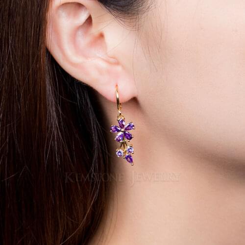 Cubic Zirconia Flowers Water Drop Cppper Red Pink White Purple Dangle Earrings Female Jewelry Gift for Women 2021