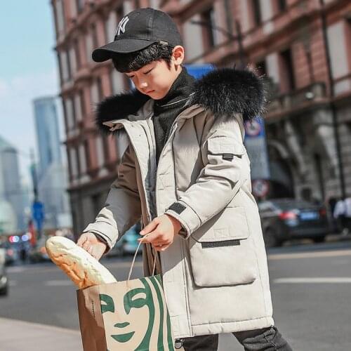 Childrens down Jacket Boys' Mid-Length Thickened New Style Childrens Winter Boys' Childrens Korean-Style Western Style Coat