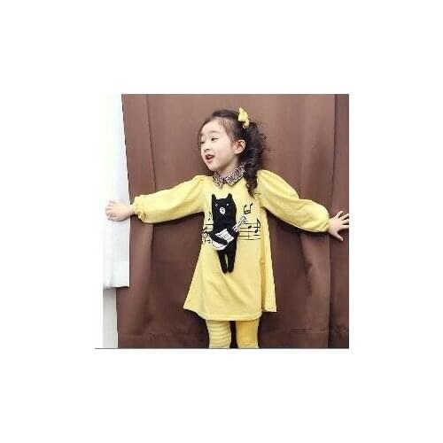 Childrens clothing spring and autumn girls set childrens guitar bear long-sleeved dress trousers two-piece k1