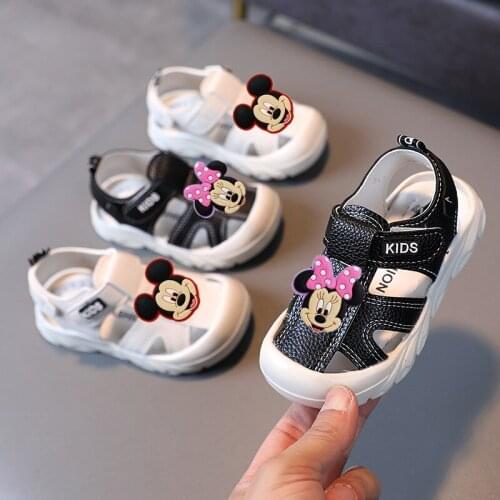 Disney Mickey Minnie baby soft-soled beach shoes 2021 summer sandals boys and girls Baotou soft-soled