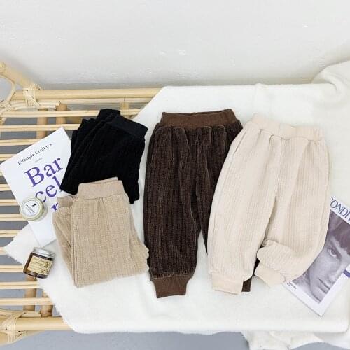 Childrens Warm Pants Winter New Korean Baby Boys and Girls Solid Plus Velvet Casual Pants Toddler Boys Thick Winter Trousers