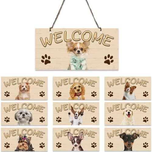Dog House Wooden Signs Welcome Hanging Pet Tag Sign for Wood Plaque Home/Garden/Door Decoration Plate