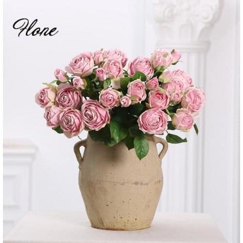 Flone 3 Fork Artificial Alice Rose Flowers Hand Made Simulation Silk Fake Flower Single Branch Wedding Supplies Home Decoration