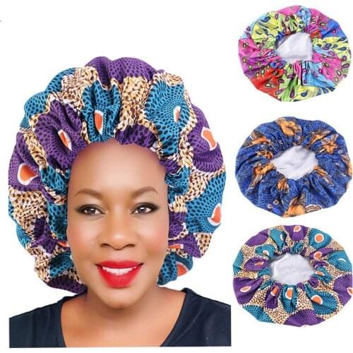 African Pattern Ankara Print Bonnet Women Night Sleep Cap Satin Lining Soft Extra Large Headwear Ladies Headwrap Hair Care Hat