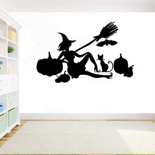 Halloween The Witches on Their Brooms wall decal Halloween Wizard Bat Wall Sticker room Decoration vinyl Window Stickers G804