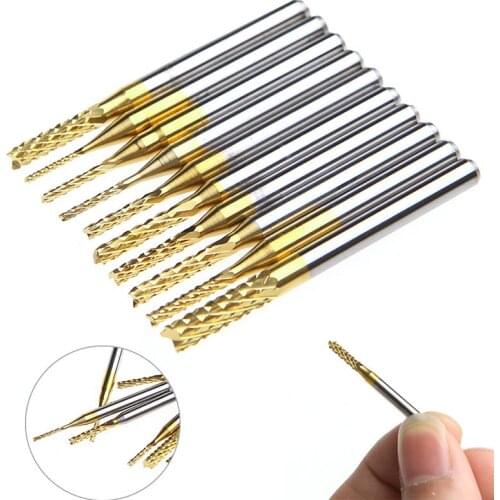 8pcs 1/8 1.5-3mm Titanium Coated Carbide corn Mill Cutter Engraving Edge Cutter CNC Router Bits End Mill for PCB Machine
