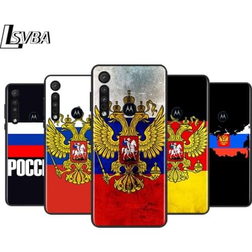 Russia Flag Map for Motorola G9 G8 G E7 E6 One Play Marco Hyper Fusion Stylus Power Edge Plus Black Phone Case