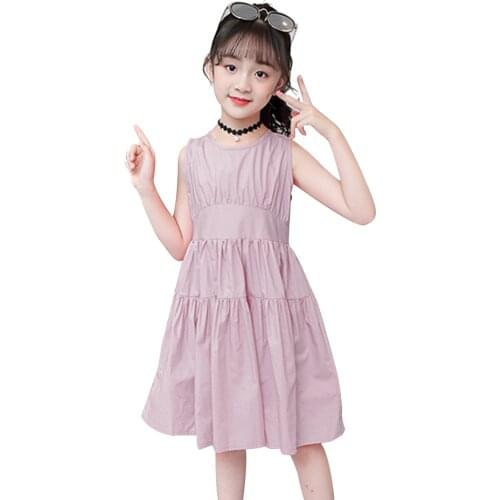 Girls Summer Dress Solid Color Kids Party Dresses For Girls Casual Children Party Dress O Neck Childrens Clothing 6 8 10 12 14