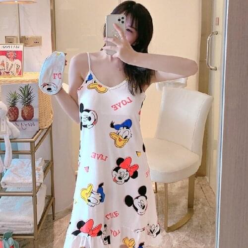 Disney Summer Minnie robes Donald Duck V-neck sleepwear princess nightgowns casual strap nightdress mickey mouse