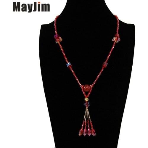 MayJim European Fashion Crystal Women Long Necklaces 2018 bead Sweater Chain Pendants Necklaces Jewelry vintage Statement Bijoux