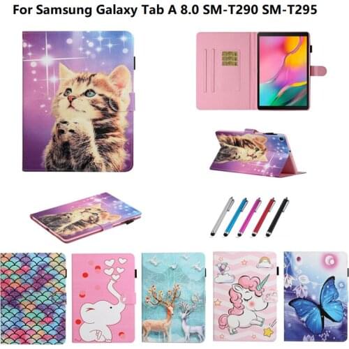Lovely Tablet Coque For Samsung Galaxy Tab A 8.0 Case Tablet Cover For Tab A 8 Case SM-T290 SM-T295 T290 Shell Cat Deer Case+Pen