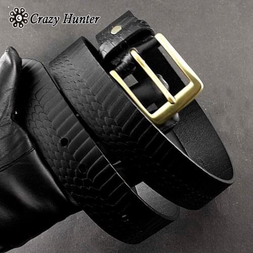 Men Real Leather Embossed Dress Belt Gold Brass Buckle Western Classic