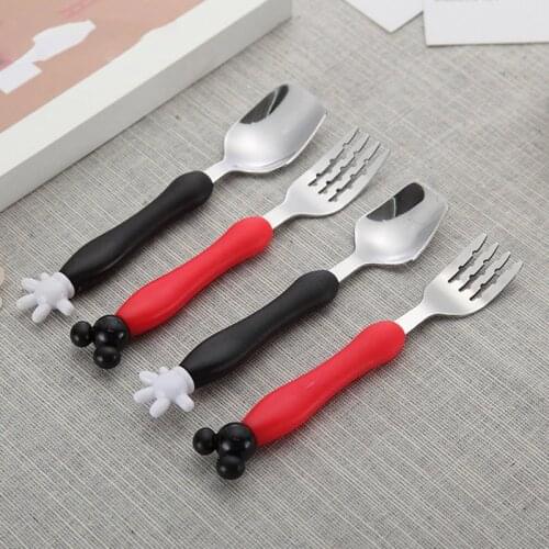 Baby Feeding Spoon + Fork Set Kids Cartoon Tableware Child Stainless Steel Flatware Utensil Dinnerware Wholesale Drop Shipping