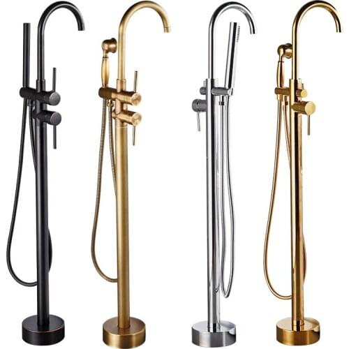 European style copper retro floor-standing freestanding bathtub faucet vertical shower column shower head